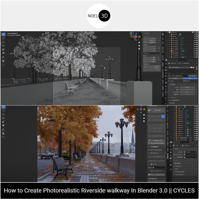 Noel-3D - Creating a photorealistic riverside walkway scene in Blender 3.0